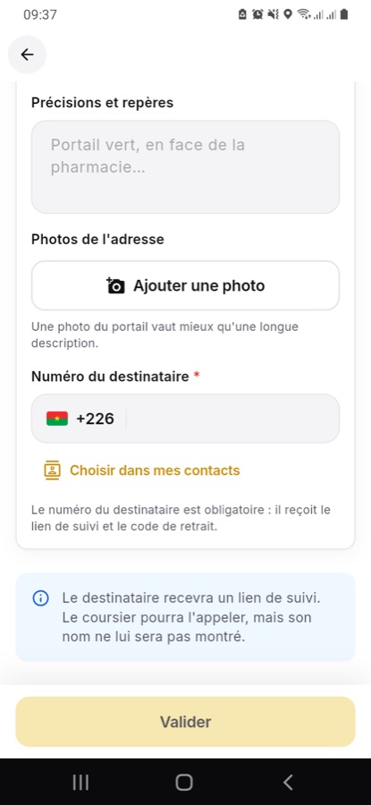 Numéro du destinataire