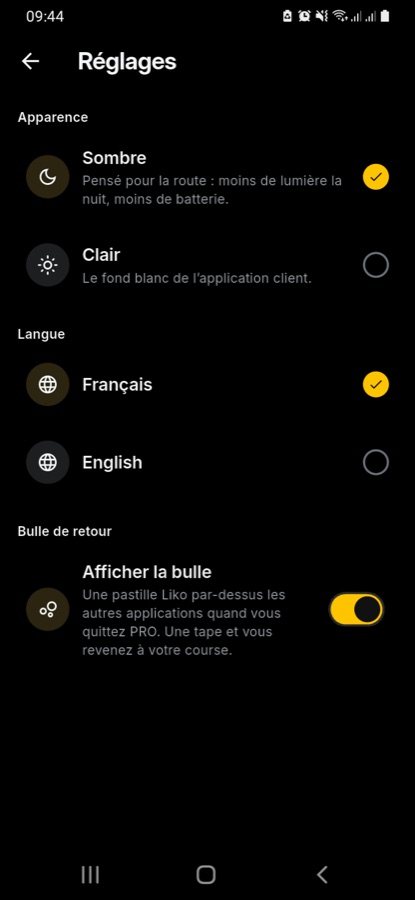 Réglages